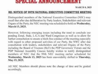 PDP Shifts NEC Meeting